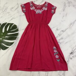 Globe Trotter Womens Vintage 80s Sundress Size M Pink Purple Embroidered Floral